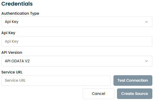 Screenshot of SAP OData API Key authentication input screen.