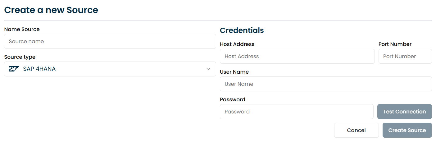 Source connection settings screen.