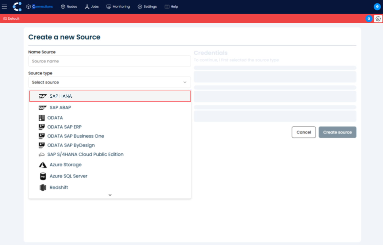 Select the source type