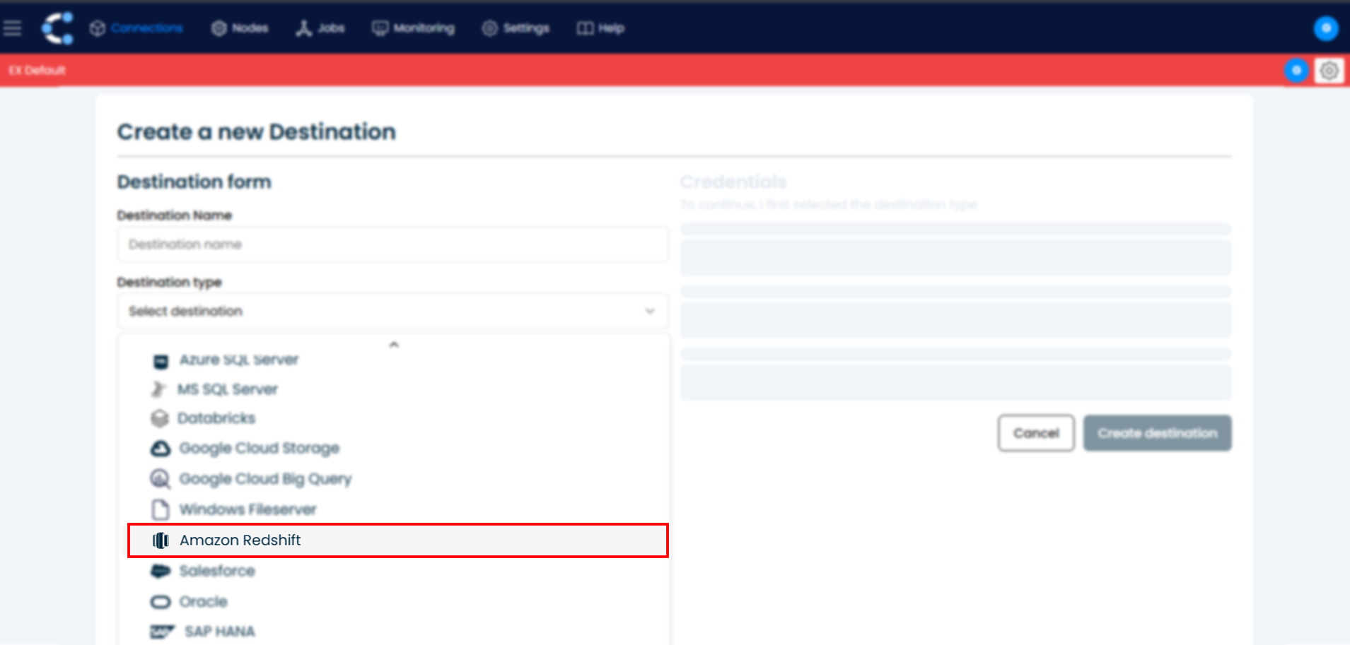 Redshift connection form