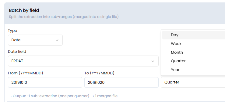 Standard mode: From, To and Batch every