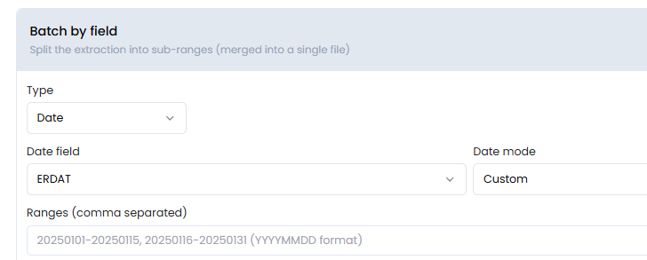 Custom mode: comma-separated ranges