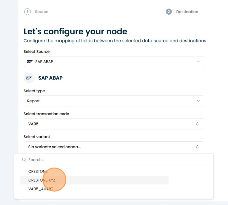 Variant selection interface
