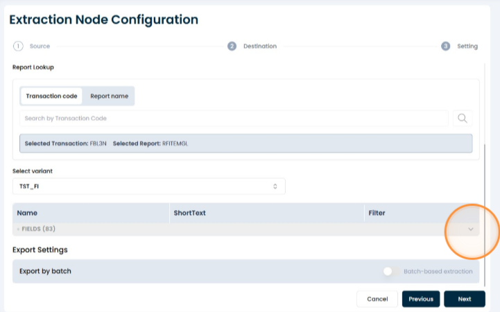 Report Settings navigation for column detection
