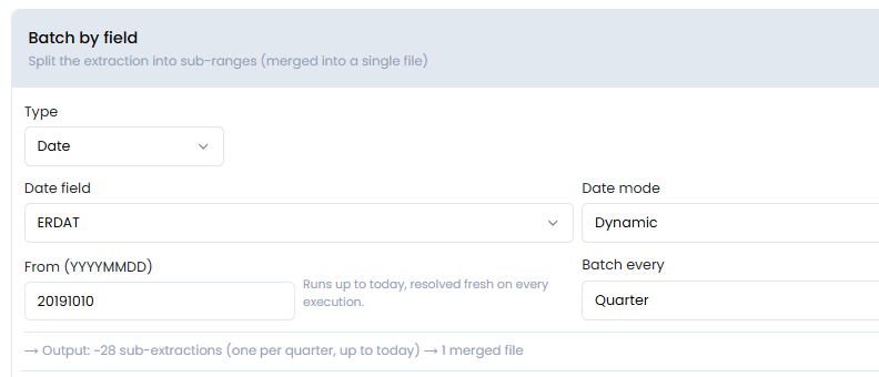 Dynamic mode: From and Batch every, no To
