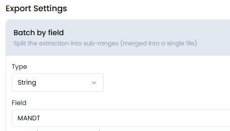 Field to batch by (String)