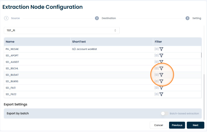 Report Settings navigation for column detection