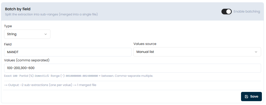 Save the batch configuration