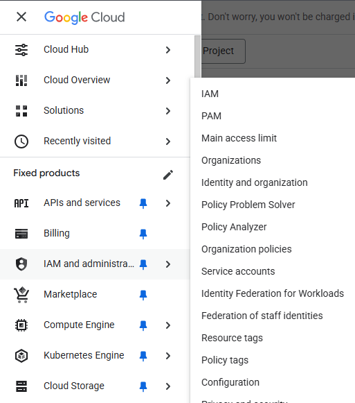 Go to service accounts