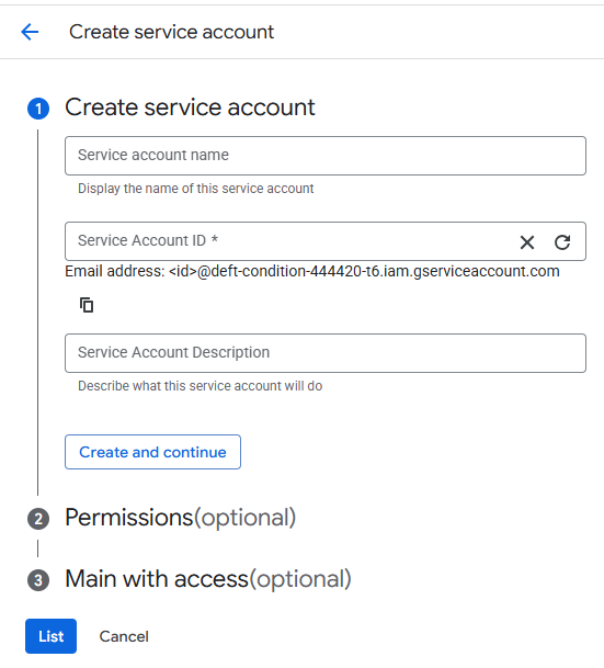 Create service account